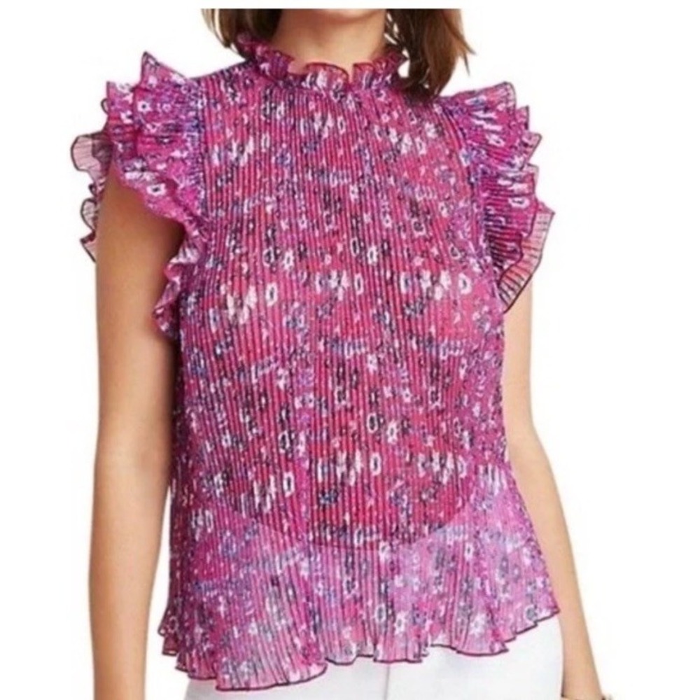 Anthro Frida Pleated Blouse Medium Ruffled Sleeve Boho Cottage Fairy Sheer